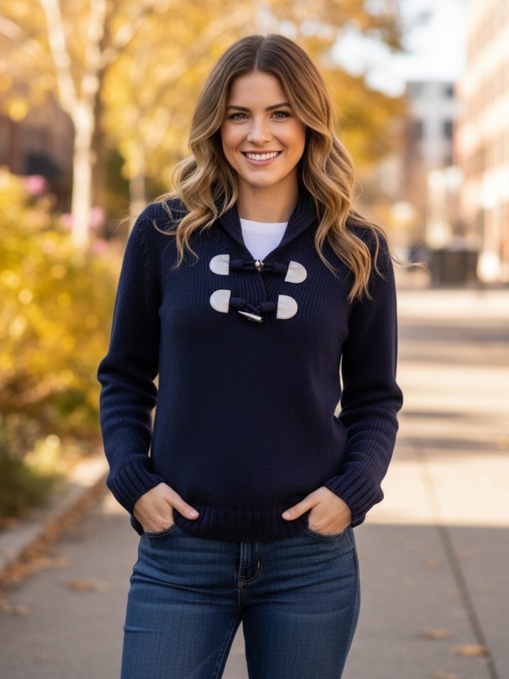 Lilly Pulitzer Bainbridge Sweater Shawl Collar Toggle Navy Gold